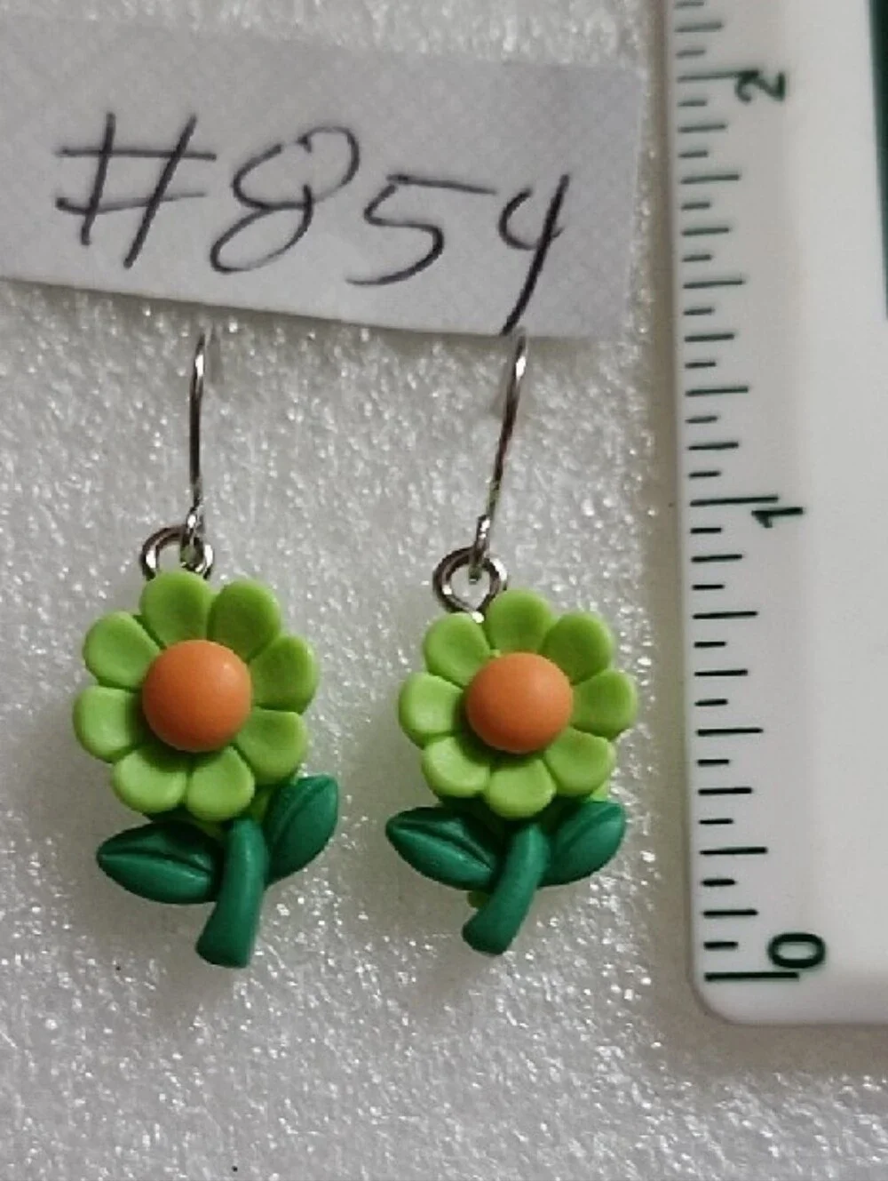 Hand Crafted Lime Green Flower Earrings with Orange Centers - Women Jewelry